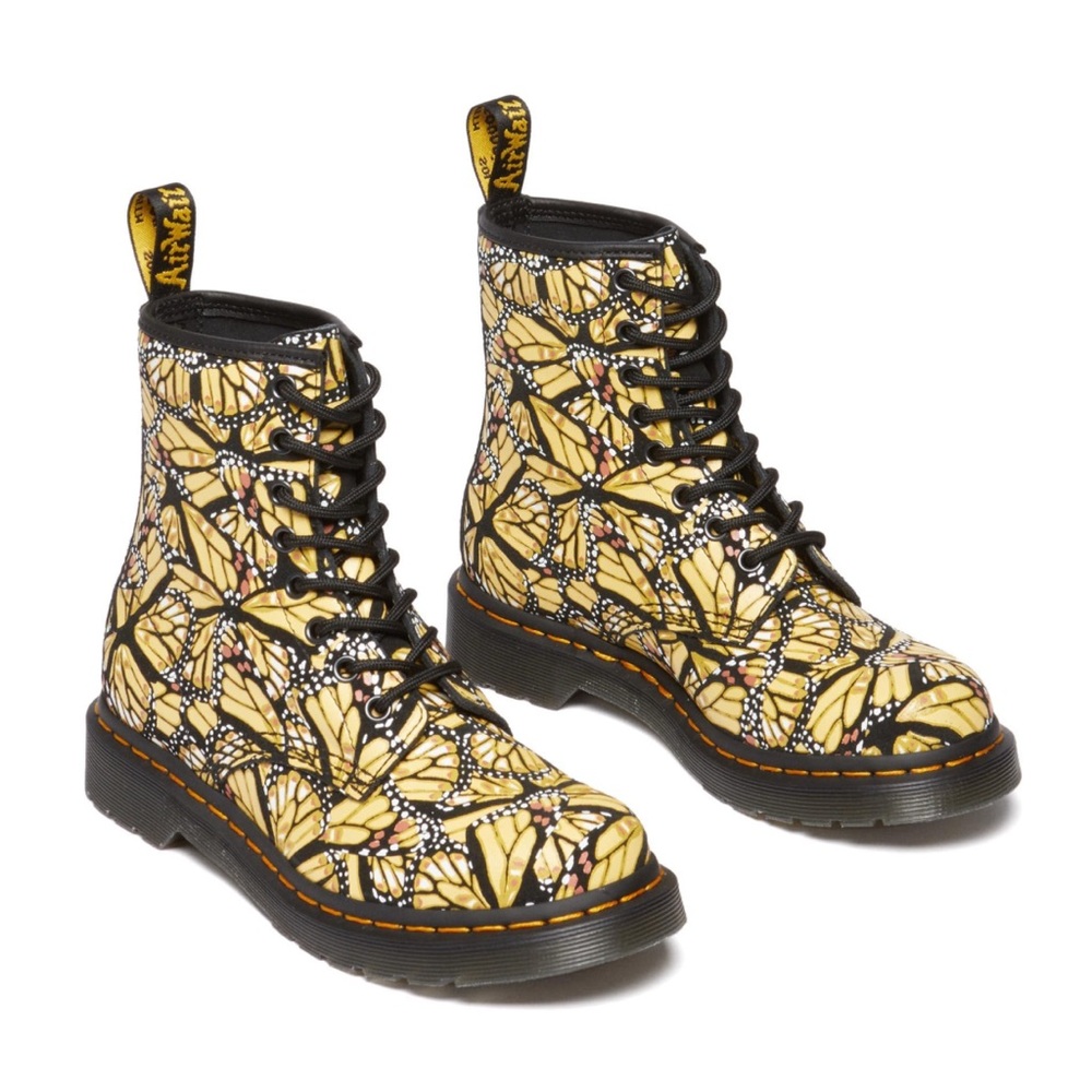 Dr. Martens 1460 Yellow Black Butterfly Print Suede Boots Womens 7